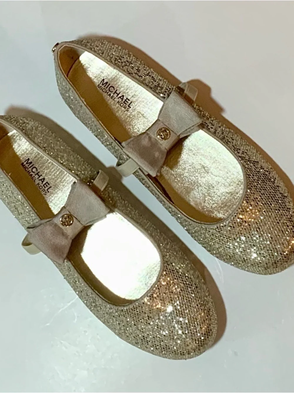 MICHAEL Michael Kors Kids Gold Sparkle Mary Jane Flats with Bow - Picture 3 of 11